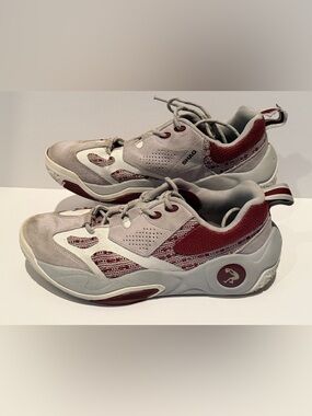 Shaq Raq Low Light Gray & Maroon Leather Sneakers Men 9.5 Shaquille ONeal Shoes